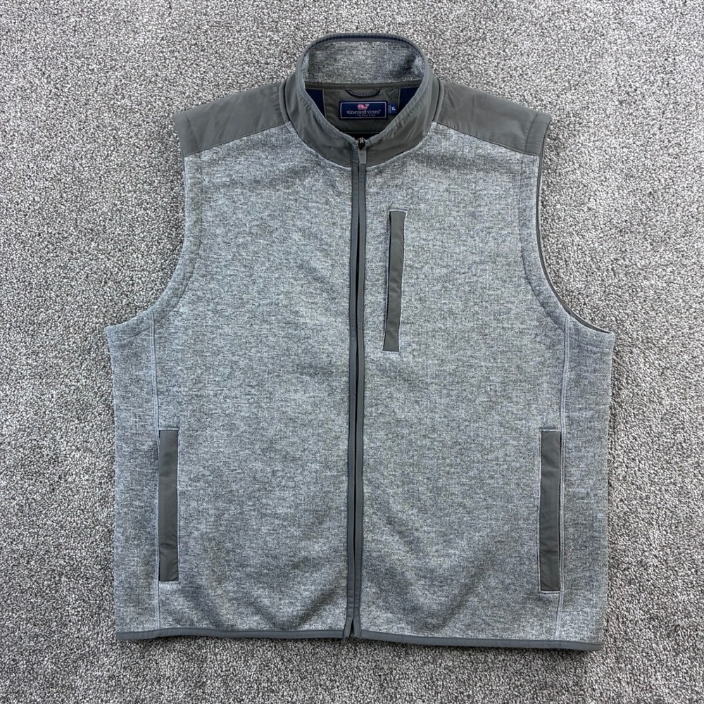 Vineyard Vines Mountain Sweater‎ Fleece Vest Mens XL Heather Gray Full Zip